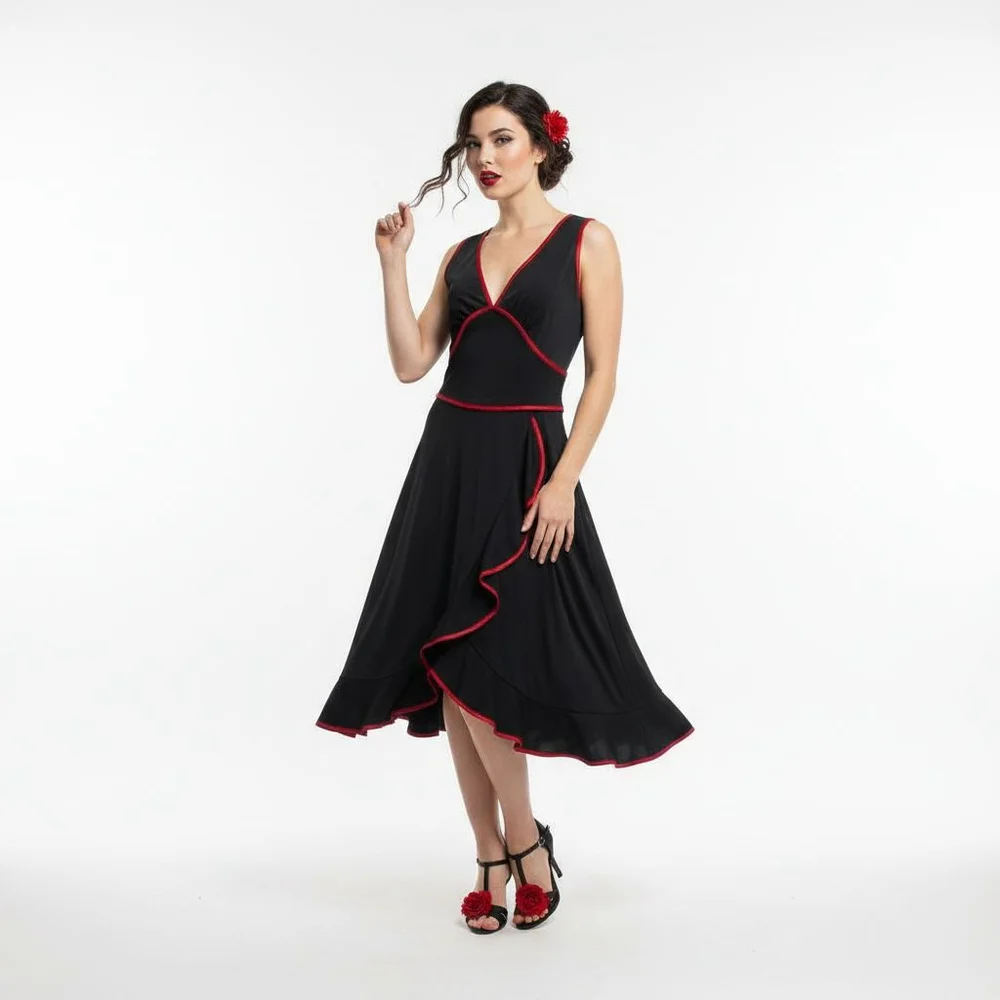 ABS by Allen Schwartz Vintage Y2K 90s Black & Red Dress - Medium - Picture 1 of 9